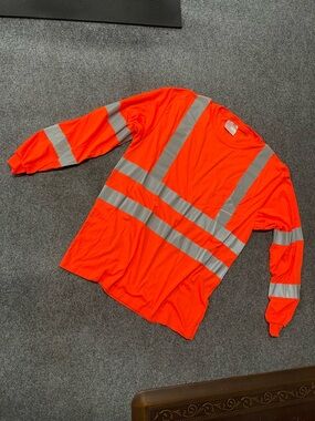 Construction High-Visibility Orange Long-Sleeve Safety Tee with Reflective Bands